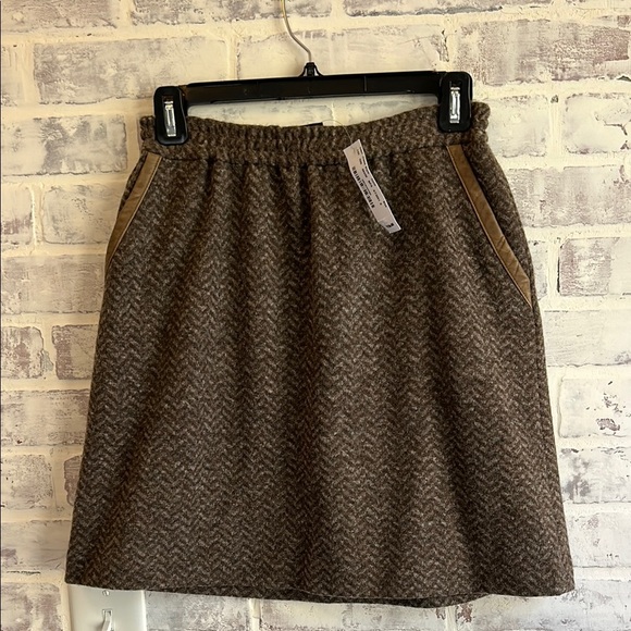 J Crew Women Skirt 0 Brown Herringbone Mini Wool Blend Pockets Stretch Old Money - Picture 2 of 9